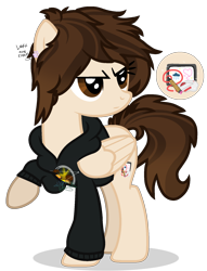 Size: 1400x1832 | Tagged: safe, artist:cheekycheesefan101, imported from derpibooru, oc, oc only, pegasus, pony, brown eyes, clothes, female, folded wings, full body, hoodie, mare, pegasus oc, raised hoof, shadow, show accurate, simple background, solo, standing, tail, transparent background, two toned mane, two toned tail, wings