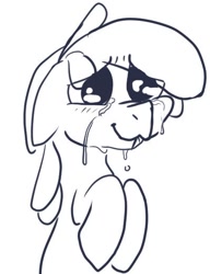 Size: 398x517 | Tagged: safe, artist:storyteller, oc, oc only, earth pony, pony, crying, happy, monochrome, simple background, tears of joy, white background