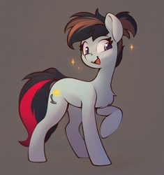 Size: 1006x1071 | Tagged: safe, artist:rexyseven, oc, oc only, earth pony, pony, female, gray background, mare, open mouth, raised hoof, simple background, smiling, stars