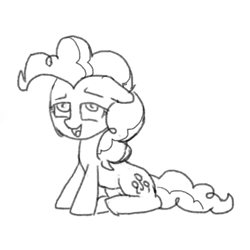 Size: 500x500 | Tagged: safe, artist:omelettepony, pinkie pie, earth pony, pony, monochrome, open mouth, simple background, sitting, sketch, smiling