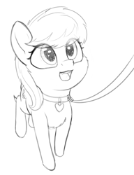 Size: 1503x1959 | Tagged: safe, artist:zippysqrl, octavia melody, earth pony, pony, collar, leash, looking up, monochrome, open mouth, simple background, sketch, smiling