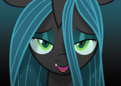 Size: 1134x802 | Tagged: safe, artist:culu-bluebeaver, imported from derpibooru, queen chrysalis, changeling, changeling queen, 2014, bust, female, gradient background, lidded eyes, looking at you, open mouth, open smile, smiling, smiling at you, solo