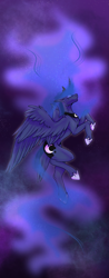 Size: 1055x2700 | Tagged: safe, artist:fluffysiera, imported from derpibooru, princess luna, alicorn, pony, ascension, ethereal mane, ethereal tail, female, mare, night, sky, solo, stars, tail