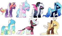 Size: 609x350 | Tagged: safe, artist:kyannepopys, imported from derpibooru, oc, oc only, bat pony, pegasus, pony, unicorn, base used, bat pony oc, bat wings, braid, clothes, eyelashes, female, horn, mare, pegasus oc, simple background, socks, striped socks, transparent background, unicorn oc, wings