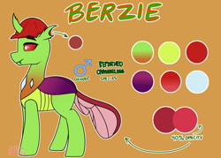 Size: 1996x1430 | Tagged: safe, artist:cottonsweets, imported from derpibooru, oc, oc:berzie, changedling, changeling, changedling oc, changeling oc, clothes, hard hat, hat, male, profile, reference sheet, solo