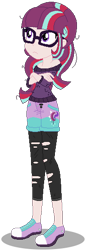 Size: 200x555 | Tagged: safe, artist:awoomarblesoda, imported from derpibooru, oc, oc only, oc:stardust afterglow, equestria girls, base used, clothes, converse, crossed arms, female, glasses, magical lesbian spawn, offspring, pants, parent:moondancer, parent:starlight glimmer, parents:glimmerdancer, shoes, simple background, sneakers, torn clothes, transparent background