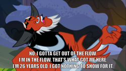 Size: 2000x1124 | Tagged: safe, edit, edited screencap, imported from derpibooru, screencap, lord tirek, centaur, elf, taur, frenemies (episode), antagonist, beard, black sclera, caption, elf (movie), eyebrows, facial hair, horns, image macro, impact font, mark acheson, nose piercing, nose ring, open mouth, piercing, reference, septum piercing, shackles, solo, text, voice actor joke, yellow eyes