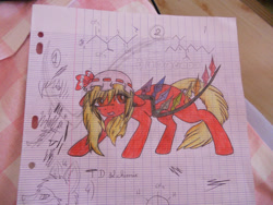 Size: 900x675 | Tagged: safe, artist:myusuran-blackwolf, imported from derpibooru, bat pony, pony, chemistry, doodle, female, flandre scarlet, mare, ponified, touhou, traditional art