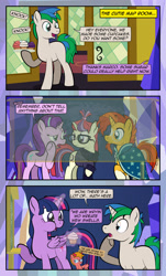 Size: 1920x3169 | Tagged: safe, artist:alexdti, imported from derpibooru, moondancer, starlight glimmer, sunburst, twilight sparkle, oc, oc:star logic, oc:warm focus, alicorn, pony, unicorn, comic:quest for friendship, aweeg*, blaze (coat marking), cloak, clothes, coat markings, comic, cupcake, dialogue, eye contact, facial markings, female, folded wings, food, frown, glasses, glowing, glowing horn, high res, hoof hold, horn, looking at each other, looking at someone, magic, magic aura, male, mare, messy mane, open mouth, open smile, puffy cheeks, raised eyebrow, raised hoof, shoulder devil, sign, smiling, socks (coat markings), speech bubble, stallion, standing, sunburst's cloak, sunburst's glasses, tail, telekinesis, twilight sparkle (alicorn), twilight's castle, two toned mane, two toned tail, underhoof, unicorn oc, wings