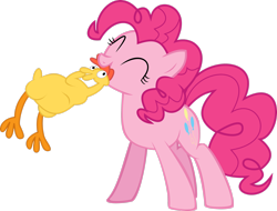 Size: 2812x2132 | Tagged: safe, artist:emedina13, imported from derpibooru, pinkie pie, earth pony, pony, dragonshy, season 1, chimkin, eyes closed, high res, rubber chicken, simple background, transparent background, vector