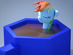 Size: 1600x1200 | Tagged: safe, artist:aleshi, imported from derpibooru, rainbow dash, pegasus, pony, 3d, blender, blender cycles, coffee, coffee mug, cup of pony, eyes closed, micro, mug, relaxed, relaxing, solo