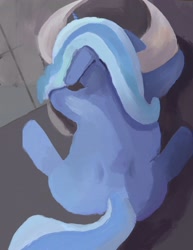 Size: 1582x2048 | Tagged: safe, artist:dutchessmildred, imported from derpibooru, trixie, pony, unicorn, bathroom, hangover, sad, solo, the sad and depresive trixie, toilet