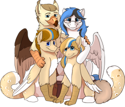 Size: 2409x2066 | Tagged: safe, artist:scruffasus, imported from derpibooru, oc, oc only, oc:bolton, oc:kezzie, oc:quill (kezter), oc:quinn (bolton), derpibooru community collaboration, 2022 community collab, family, high res, simple background, transparent background