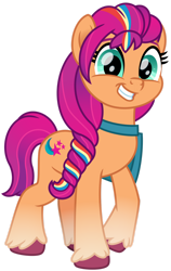 Size: 1024x1616 | Tagged: safe, artist:emeraldblast63, imported from derpibooru, sunny starscout, earth pony, pony, cute, female, g5, mane stripe sunny, mare, my little pony: a new generation, raised hoof, simple background, smiling, solo, sunnybetes, transparent background