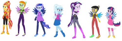 Size: 385x131 | Tagged: safe, imported from derpibooru, princess luna, starlight glimmer, sunset shimmer, trixie, twilight sparkle, equestria girls, clothes, crystal guardian, female, ponied up, skirt