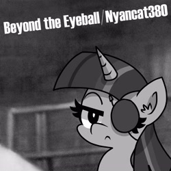 Size: 3000x3000 | Tagged: safe, artist:nyancat380, imported from ponybooru, twilight sparkle, alicorn, album cover, black and white, cover art, eyepatch, grayscale, jazz, john coltrane, monochrome, solo, suspicious, vintage