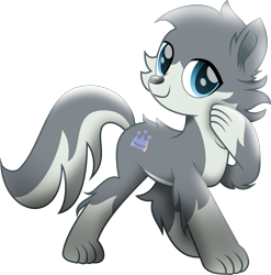 Size: 4160x4216 | Tagged: safe, artist:lincolnbrewsterfan, derpibooru exclusive, imported from derpibooru, oc, oc only, oc:flow, hybrid, pony, wolf, wolf pony, derpibooru community collaboration, my little pony: the movie, .svg available, 2022 community collab, blue eyes, chest fluff, colored pupils, crown, ear fluff, fur, jewelry, leg fluff, looking at you, male, movie accurate, paws, pose, raised hoof, regalia, request, requested art, simple background, smiling, smiling at you, solo, standing, svg, tail, tail fluff, transparent background, vector