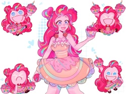 Size: 1080x803 | Tagged: safe, artist:error_707lol, imported from derpibooru, pinkie pie, equestria girls, bare shoulders, beautiful, blushing, candle, clothes, cookie run, cupcake, cute, diapinkes, dress, female, food, happy, heart, open mouth, open smile, pink, sad, skirt, sleeveless, smiling, solo, x(, xd