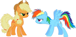 Size: 3508x1709 | Tagged: safe, artist:emedina13, imported from derpibooru, applejack, rainbow dash, earth pony, pegasus, pony, fall weather friends, season 1, duo, female, messy mane, simple background, transparent background, vector