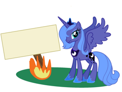 Size: 1424x1081 | Tagged: safe, imported from derpibooru, princess luna, alicorn, pony, exploitable meme, fire, luna burning a poster, meme, sign, solo, stock vector, template