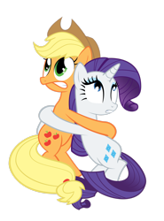 Size: 2108x2846 | Tagged: safe, artist:glitched-nimbus, imported from derpibooru, applejack, rarity, earth pony, pony, unicorn, look before you sleep, season 1, duo, female, high res, holding each other, looking up, not shipping, simple background, transparent background, vector