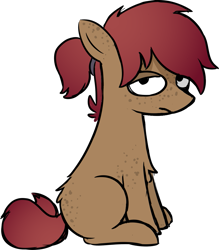 Size: 909x1039 | Tagged: safe, artist:modocrisma, imported from derpibooru, oc, oc only, oc:sobakasu, earth pony, pony, derpibooru community collaboration, 2022 community collab, chest fluff, community related, fluffy, freckles, hair tie, looking at you, male, ponysona, ponytail, simple background, sitting, solo, transparent background
