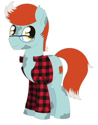 Size: 1406x1791 | Tagged: safe, artist:dyonys, imported from derpibooru, oc, oc only, oc:doofs, earth pony, pony, derpibooru community collaboration, 2022 community collab, clothes, glasses, male, plaid, shirt, simple background, solo, stallion, standing, torn ear, transparent background