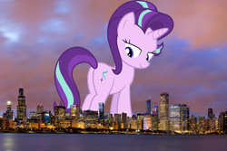 Size: 1800x1200 | Tagged: safe, artist:thegiantponyfan, artist:uigsyvigvusy, imported from derpibooru, starlight glimmer, pony, unicorn, butt, chicago, female, giant pony, giant starlight glimmer, giant unicorn, giantess, glimmer glutes, highrise ponies, illinois, irl, looking back, macro, mare, mega giant, photo, plot, ponies in real life