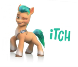 Size: 617x532 | Tagged: safe, edit, imported from derpibooru, hitch trailblazer, earth pony, pony, g5, itch, male, meme, my little pony: a new generation, name, one eye closed, pun, solo, stallion, wink, wow! glimmer