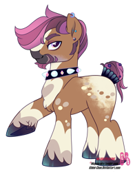 Size: 2168x2766 | Tagged: safe, artist:khimi-chan, imported from derpibooru, oc, oc only, earth pony, pony, choker, ear piercing, earth pony oc, high res, male, piercing, raised hoof, simple background, solo, spiked choker, stallion, transparent background, unshorn fetlocks