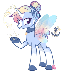 Size: 1348x1470 | Tagged: safe, artist:khimi-chan, imported from derpibooru, oc, oc only, pony, butterfly wings, colored hooves, hair bun, horn, raised hoof, simple background, smiling, solo, transparent background, underhoof, wings