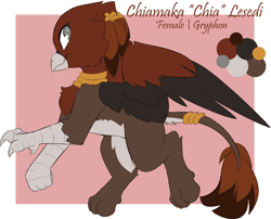 Size: 2306x1865 | Tagged: safe, artist:beardie, imported from derpibooru, oc, oc only, oc:chia lesedi, griffon, cute, female, griffon oc, high res, jewelry, looking at you, neck rings, necklace, ocbetes, reference sheet, smiling, smiling at you, solo