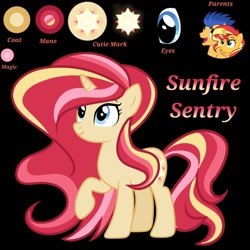 Size: 1280x1280 | Tagged: safe, artist:novaskylightstar, imported from derpibooru, flash sentry, sunset shimmer, oc, pony, cutie mark, eye, eyes, female, flashimmer, long mane, male, next generation, offspring, parent:flash sentry, parent:sunset shimmer, parents:flashimmer, shipping, straight