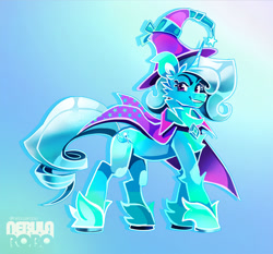 Size: 1280x1194 | Tagged: safe, artist:nebularobo, imported from derpibooru, trixie, pony, unicorn, alternate hairstyle, grin, looking at you, smiling, solo