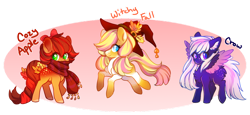 Size: 1024x469 | Tagged: safe, artist:cabbage-arts, imported from derpibooru, oc, oc only, earth pony, pegasus, pony, earth pony oc, female, hat, partial background, pegasus oc, simple background, transparent background, trio, witch hat