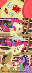 Size: 993x2236 | Tagged: safe, edit, edited screencap, imported from derpibooru, screencap, apple bloom, applejack, spike, twilight sparkle, dragon, earth pony, pony, unicorn, season 2, the cutie pox, butt, comic, cutie mark, cutie pox, dancing, female, filly, foal, golden oaks library, loop-de-hoop, male, mare, plate spinning, plot, sacrebloom, screencap comic, unicorn twilight, welsh, y ddraig goch