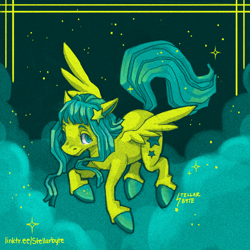 Size: 4264x4264 | Tagged: safe, artist:stellarbyte, imported from derpibooru, oc, pegasus, pony, cloud, cute, eyebrows, flying, full body, hairpin, hooves, lidded eyes, night, night sky, raised hoof, raised leg, sky, solo, space, spread wings, stars, wings