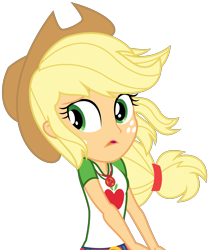 Size: 2375x2838 | Tagged: safe, artist:sketchmcreations, imported from derpibooru, applejack, equestria girls, equestria girls series, holidays unwrapped, spoiler:eqg series (season 2), applejack's hat, clothes, cowboy hat, disappointed, female, frown, geode of super strength, hat, high res, looking sideways, magical geodes, open mouth, sad, shirt, simple background, solo, the cider louse fools, transparent background, vector, windswept hair