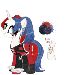 Size: 2299x2603 | Tagged: safe, artist:kellysweet1, derpibooru exclusive, imported from derpibooru, oc, oc only, oc:side-splitter, pony, unicorn, bodysuit, boots, clothes, corset, ear piercing, earring, eyeshadow, female, gloves, grin, high res, jewelry, makeup, mare, piercing, pigtails, running makeup, shoes, simple background, smiling, solo, tattoo, transparent background, twintails