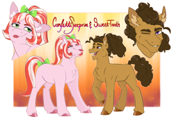 Size: 6327x4317 | Tagged: safe, artist:jeshh, imported from derpibooru, oc, oc only, oc:confetti surprise, oc:sweet tooth, earth pony, pony, absurd resolution, female, male, mare, offspring, parent:cheese sandwich, parent:pinkie pie, parents:cheesepie, stallion