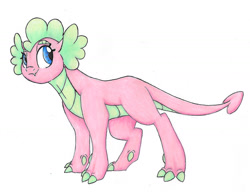 Size: 1731x1327 | Tagged: safe, artist:ask-y, imported from derpibooru, oc, oc only, dracony, dragon, hybrid, female, interspecies offspring, offspring, parent:scootaloo, parent:spike, parents:scootaspike, solo, traditional art