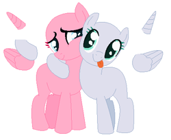 Size: 468x382 | Tagged: safe, artist:awoomarblesoda, imported from derpibooru, oc, oc only, earth pony, pony, :p, base, duo, earth pony oc, horn, side hug, simple background, smiling, tongue out, white background, wings