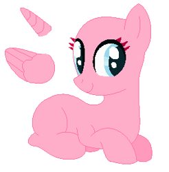 Size: 283x288 | Tagged: safe, artist:awoomarblesoda, imported from derpibooru, oc, oc only, earth pony, pony, bald, base, earth pony oc, eyelashes, female, horn, lying down, mare, prone, simple background, smiling, solo, white background, wings