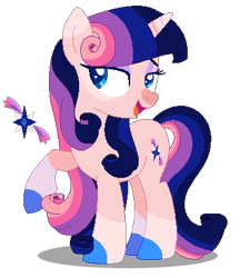 Size: 343x397 | Tagged: safe, artist:awoomarblesoda, imported from derpibooru, oc, oc only, pony, unicorn, base used, colored hooves, eyelashes, female, horn, looking back, magical lesbian spawn, makeup, mare, offspring, parent:rarity, parent:twilight sparkle, parents:rarilight, raised hoof, simple background, smiling, solo, transparent background, unicorn oc