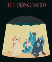 Size: 2500x3000 | Tagged: safe, artist:sixes&sevens, imported from derpibooru, princess celestia, princess luna, alicorn, pegasus, pony, doctor who, fanfic, fanfic art, fanfic cover, high res, pink-mane celestia, ponified, seventh doctor, umbrella, young celestia, young luna
