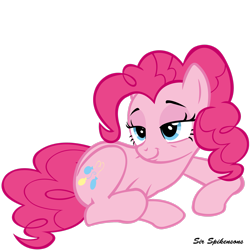 Size: 2449x2449 | Tagged: safe, artist:sirspikensons, imported from derpibooru, pinkie pie, earth pony, pony, mmmystery on the friendship express, :t, blue eyes, eyebrows, female, full body, high res, lidded eyes, lying down, mare, pink mane, pink tail, simple background, smiling, solo, tail, transparent background, vector