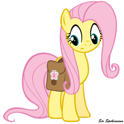Size: 2449x2449 | Tagged: safe, artist:sirspikensons, imported from derpibooru, fluttershy, pegasus, pony, putting your hoof down, season 2, bag, female, frown, full body, high res, looking down, mare, pink mane, pink tail, saddle bag, simple background, solo, standing, tail, transparent background, vector