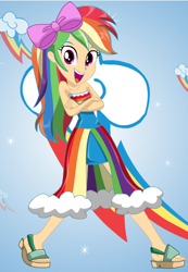 Size: 416x601 | Tagged: safe, artist:zanyonepip, imported from derpibooru, rainbow dash, equestria girls, bare shoulders, bow, hair bow, human coloration, rainbow dash always dresses in style, sleeveless, strapless