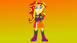 Size: 3264x1836 | Tagged: safe, artist:the double u, imported from derpibooru, sunset shimmer, human, equestria girls, rainbow rocks, crossed arms, gradient background, solo, standing