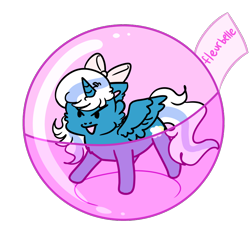 Size: 800x800 | Tagged: safe, artist:appledraws2231, imported from derpibooru, oc, oc:fleurbelle, alicorn, alicorn oc, bow, capsule, cheek fluff, female, hair bow, horn, mare, simple background, toy, transparent background, wings